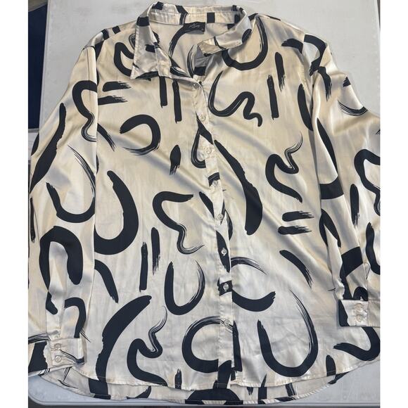 Milk & Honey Tops - Milk & Honey White Black Long Sleeve Blouse Size 3x Plus Size Used